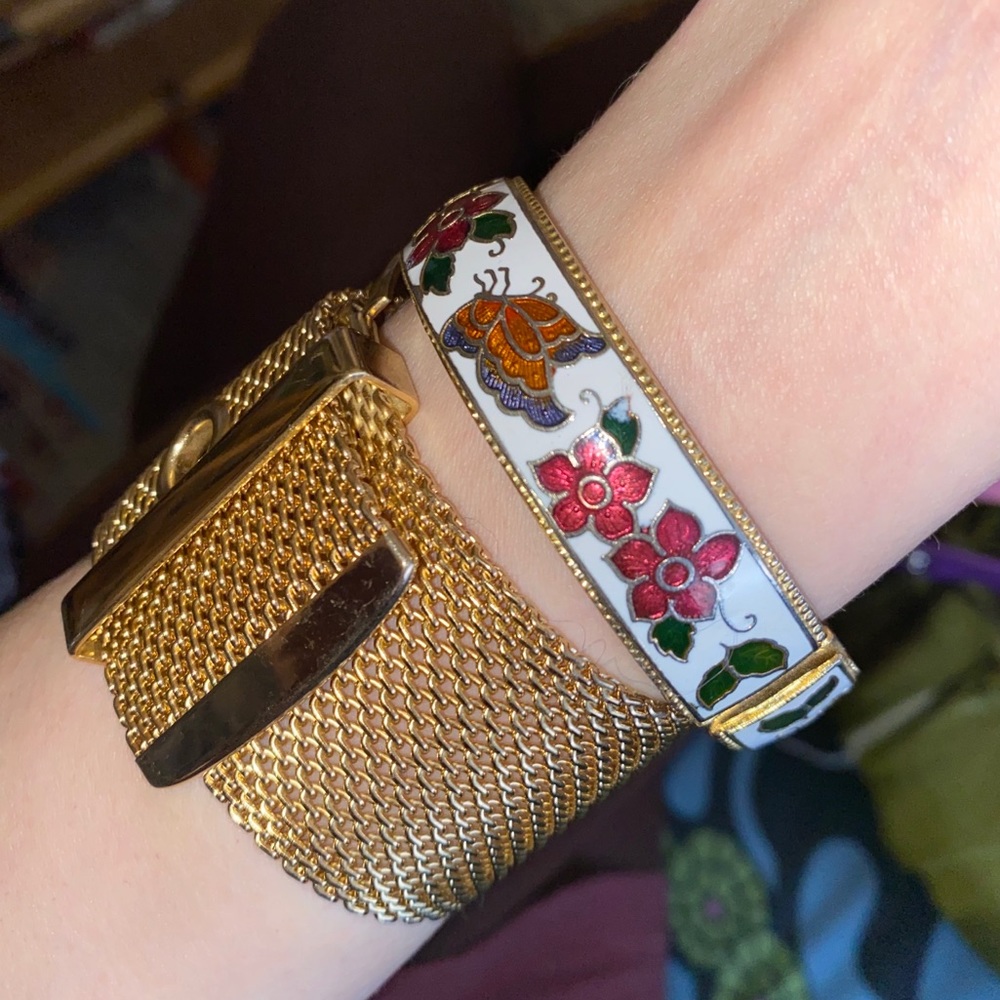 Vtg Chinese Cloisonne Butterfly Clamper Bangle